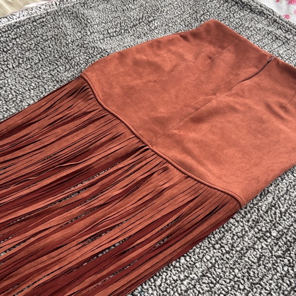 Fringe Detail Brown Velvet Skirt - Picture 4 of 5